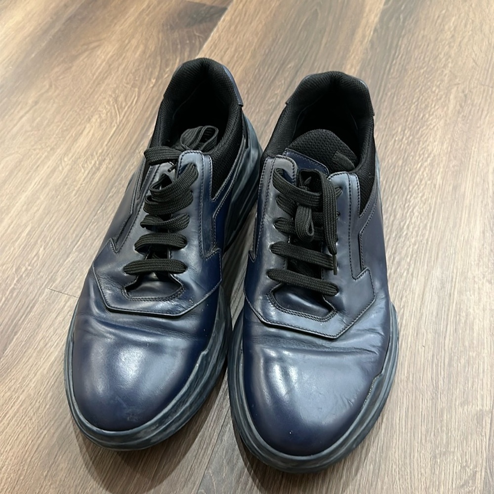 Prada blue leather sneakers